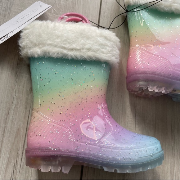 NWT EUXTERPA Toddler Kids Glitter Light Up Waterproof Rain Boots Girls Sparkle - Picture 5 of 8